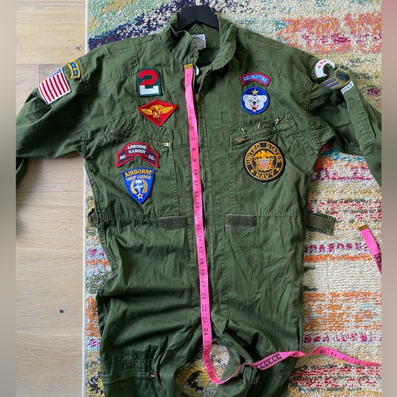 Top Gun Vintage Pilot Jumpsuit Army Green Chemin Du Fer Costume 80s S Carrie - Picture 9 of 10